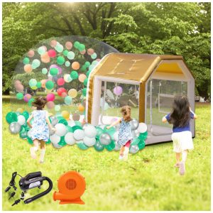 Tenda Inflável de Bolha Transparente de 3m para Crianças Casa de Bolha Inflável com Túnel e Soprador de Ar Bolha com 450W InfladorSayok