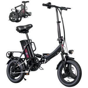 Bicicleta Elétrica Dobrável Windone S14 Preto Fosco – Motor 350W (Pico 500W) Velocidade Máxima 30km/h Autonomia 45km Rodas 14" Suspensão Traseira Bateria Removível 36V 78Ah