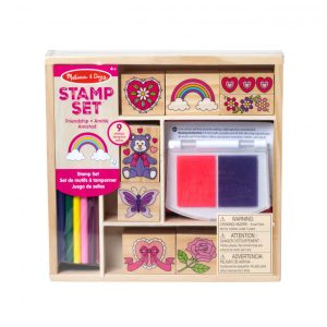 Kit de Carimbos Infantil de Madeira com 9 Selos 5 Lápis de Cor e Bloco de Carimbo de 2 Cores Melissa & Doug