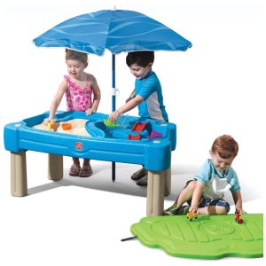 Mesa Interativa e Sensoral com Água Areia e Guarda-Chuva Ideal para Crianças com 15 Anos ou Mais Step2 Azul.