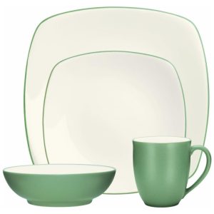 Aparelho de Jantar de Cerâmica Clássica e Durável para o Dia a Dia com 4 Peças Formato Quadrado e Material de Cerâmica Noritake 8485-04P Verde