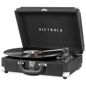 Vintage Toca Discos 3 Velocidades Bluetooth com Alto Falantes Mala Portátil VICTROLA VSC 550BT BK Preto