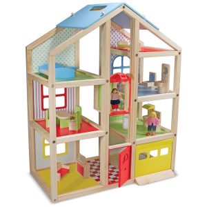 Casa de Bonecas em Madeira Escala 1:12 com 15 Peças de Mobília Garagem e Elevador Melissa & Doug