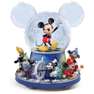 Globo de Neve Rotativo Disney Mickey Mouse com Glitter e Música - The Bradford Exchange Edição Comemorativa 90 Anos