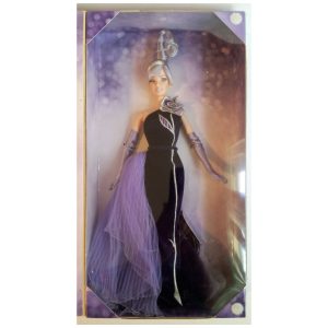 Boneca colecionável Barbie Bob Mackie Avon The Sterling Silver Rose com vestido longo roxo