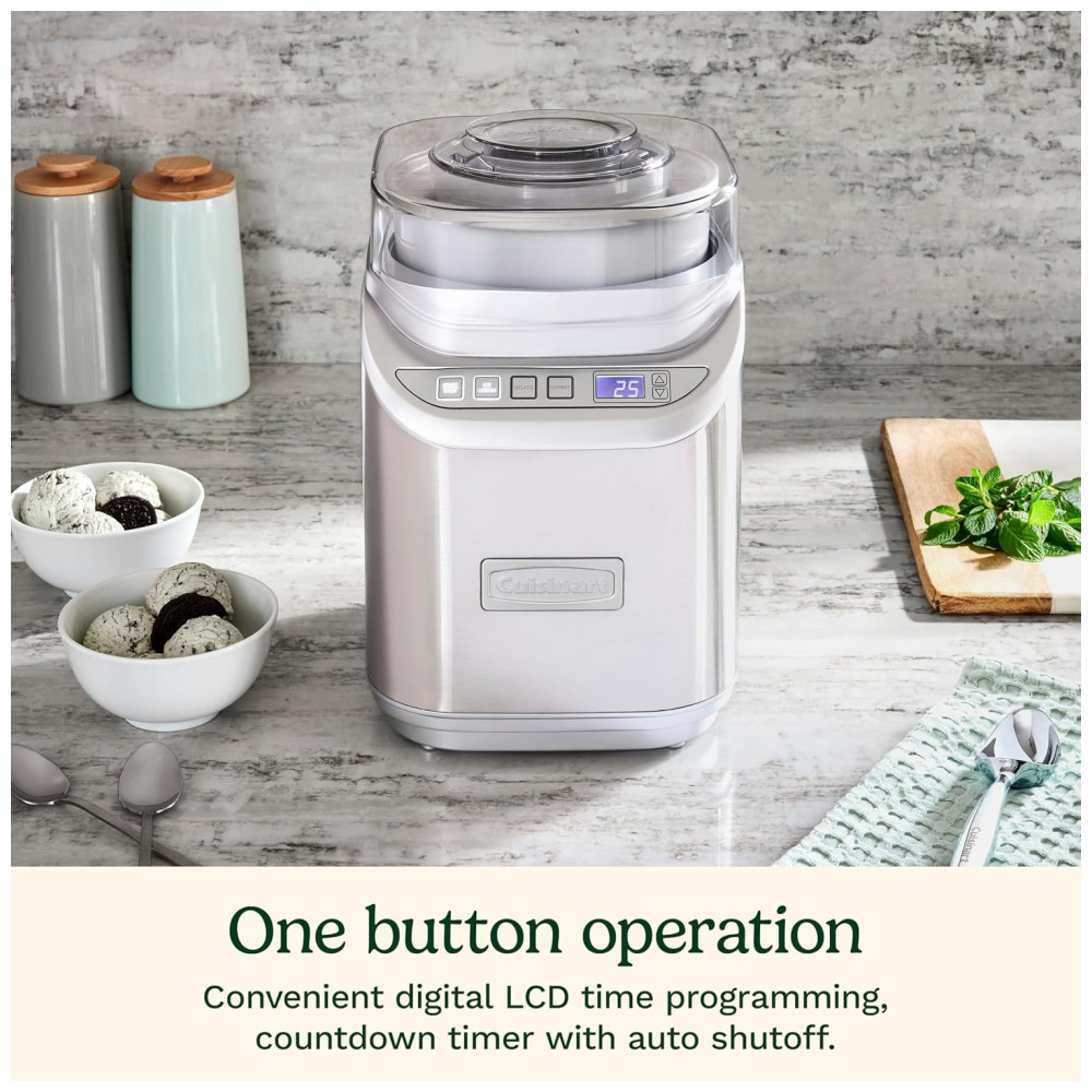 Sorveteira Painel de Controle LCD e 3 Velocidades Cromo Escovado 2 Litros CUISINART ICE 70 Cinza escuro - Imagem 2