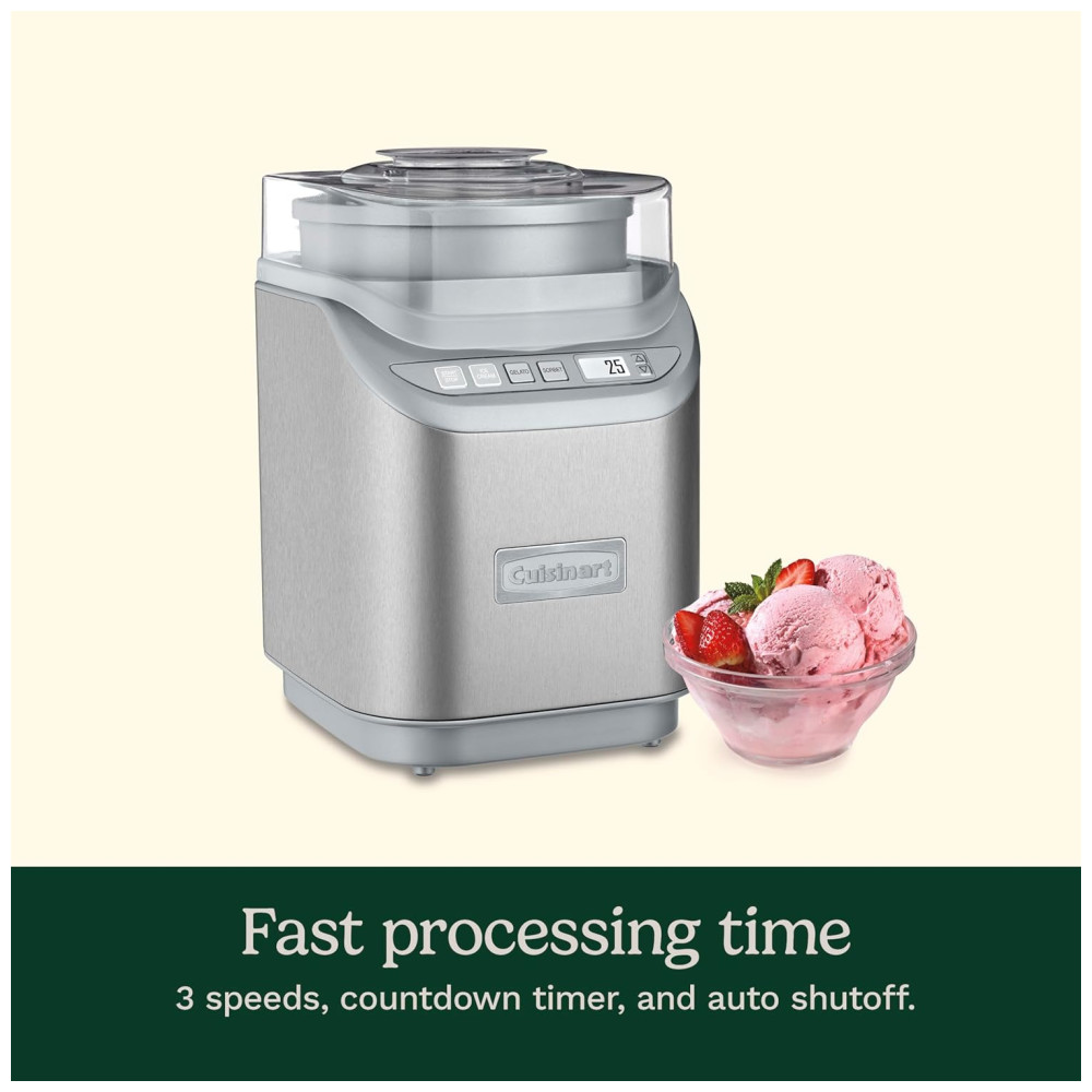 Sorveteira Painel de Controle LCD e 3 Velocidades Cromo Escovado 2 Litros CUISINART ICE 70 Cinza escuro - Imagem 4