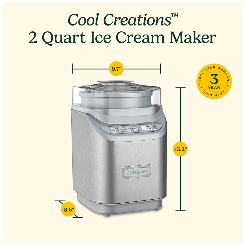 Sorveteira Painel de Controle LCD e 3 Velocidades Cromo Escovado 2 Litros CUISINART ICE 70 Cinza escuro - Imagem 6