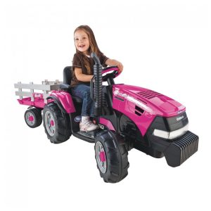 Trator Elétrico Infantil com Reboque Peg Perego Case IH Magnum 12 Volts Rosa