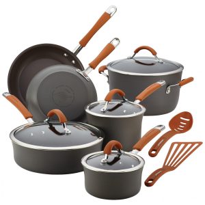 Conjunto de Panelas e Frigideiras Antiaderentes em Alumínio 12 Peças Rachael Ray Cinza