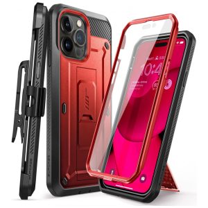 Capa para Iphone 14 Pro Max com Protetor de Tela Embutido e Clipe de Cinto SUPCASE Vermelha
