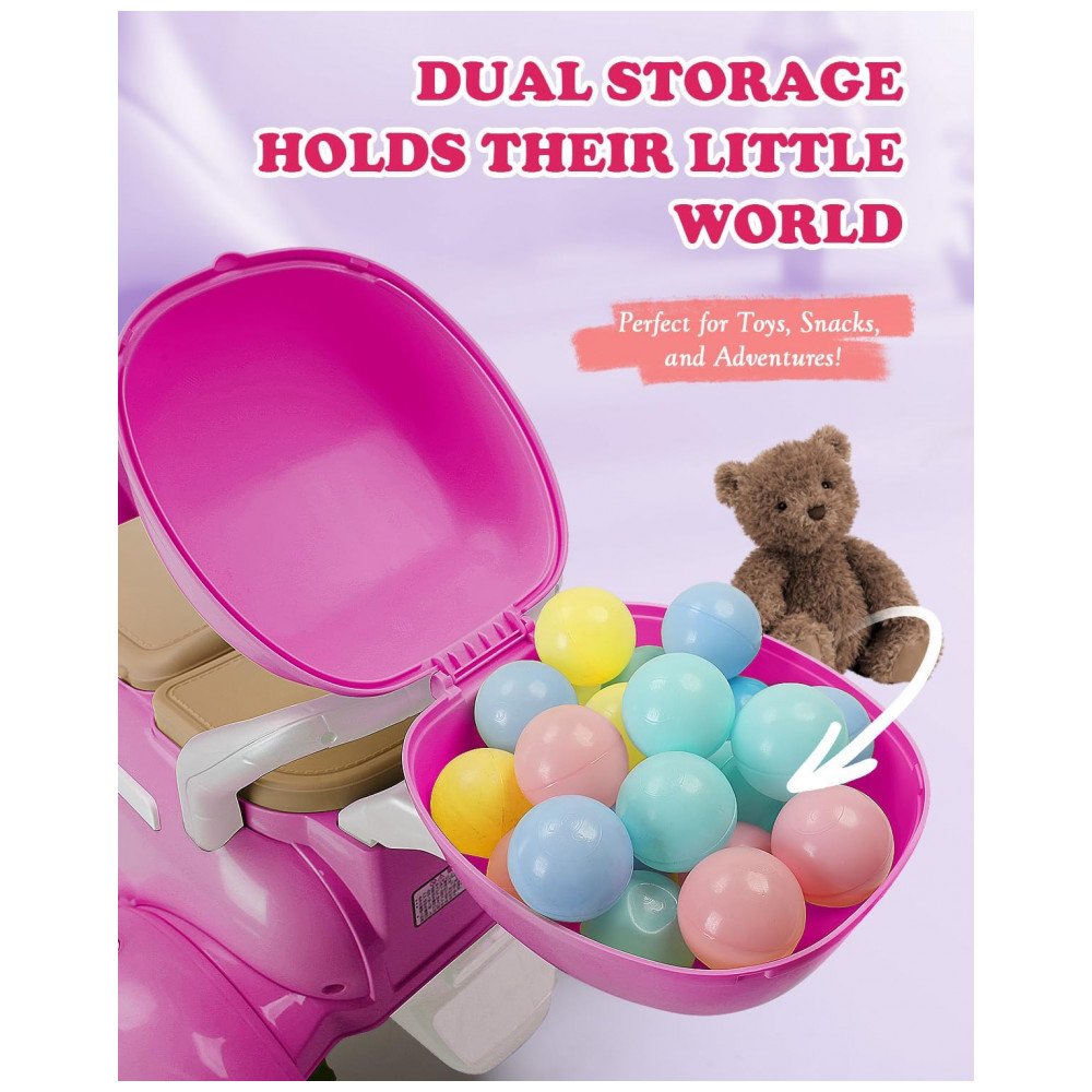 Moto Elétrica Infantil Letsgoride 12V Rosa 2 Lugares 3 Rodas com Controle Remoto Baú Bluetooth LED e Buzina 2x50W - Imagem 5