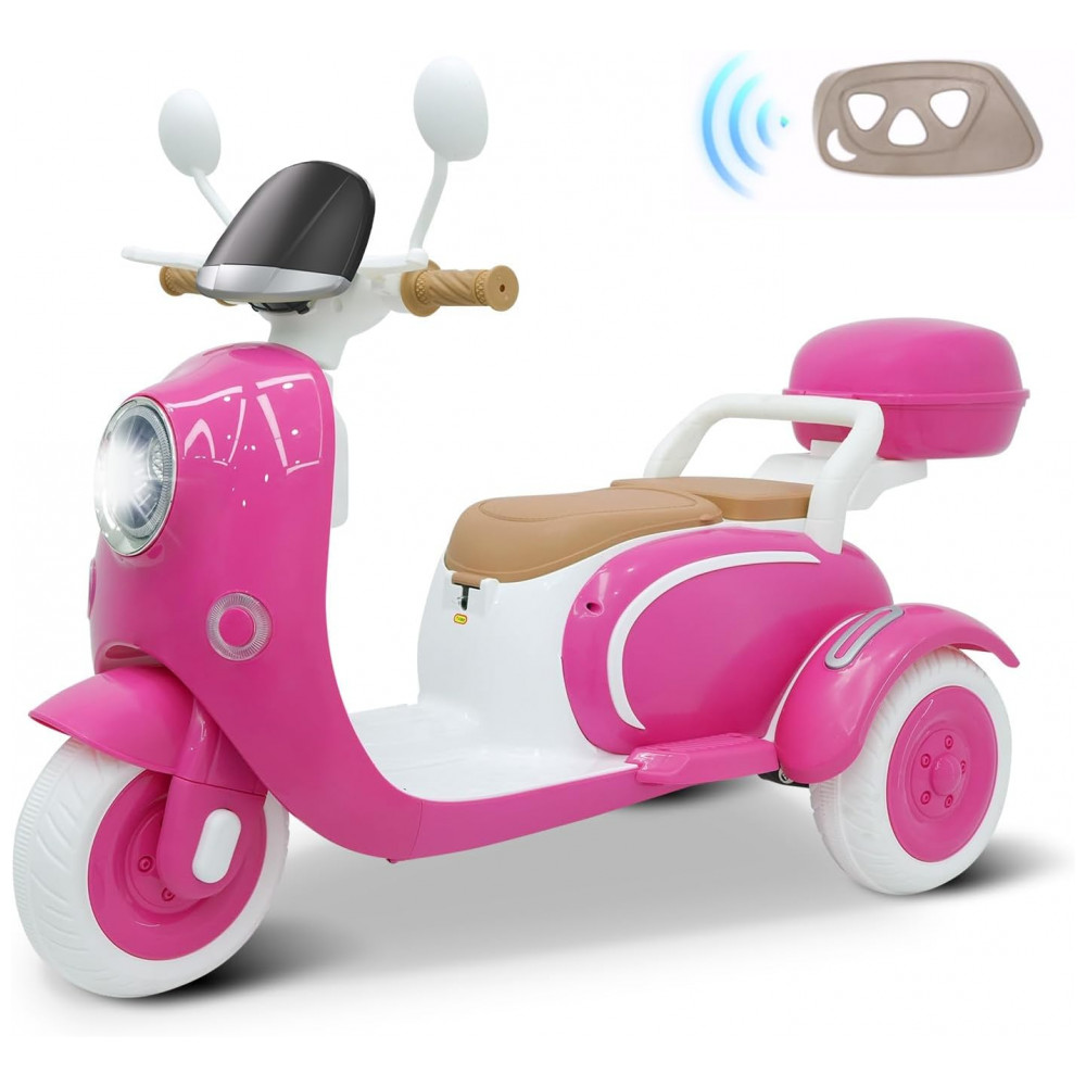 Moto Elétrica Infantil Letsgoride 12V Rosa 2 Lugares 3 Rodas com Controle Remoto Baú Bluetooth LED e Buzina 2x50W - Imagem 8