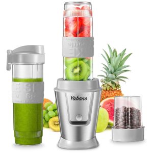 Liquidificador Pessoal Portátil com 2 Garrafas de Viagem de 600mL 110V 500W Yabano Cinza