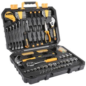 Mala de Ferramentas Kit 128 Peças para Carro Casa Trabalho DEKOPRO Cinza escuro
