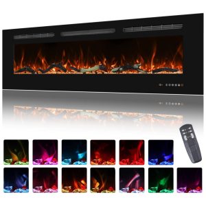 Lareira Elétrica de Embutir A44x172L com Temporizador e Chamas Realista 110V 1500W Oxhark Flame Preta