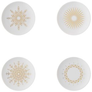 Conjunto de Pratos para Aperitivo com 4 Peças Formato Redondo e Material de Porcelana Rosenthal TAC Gropius Festive Branco e Dourado