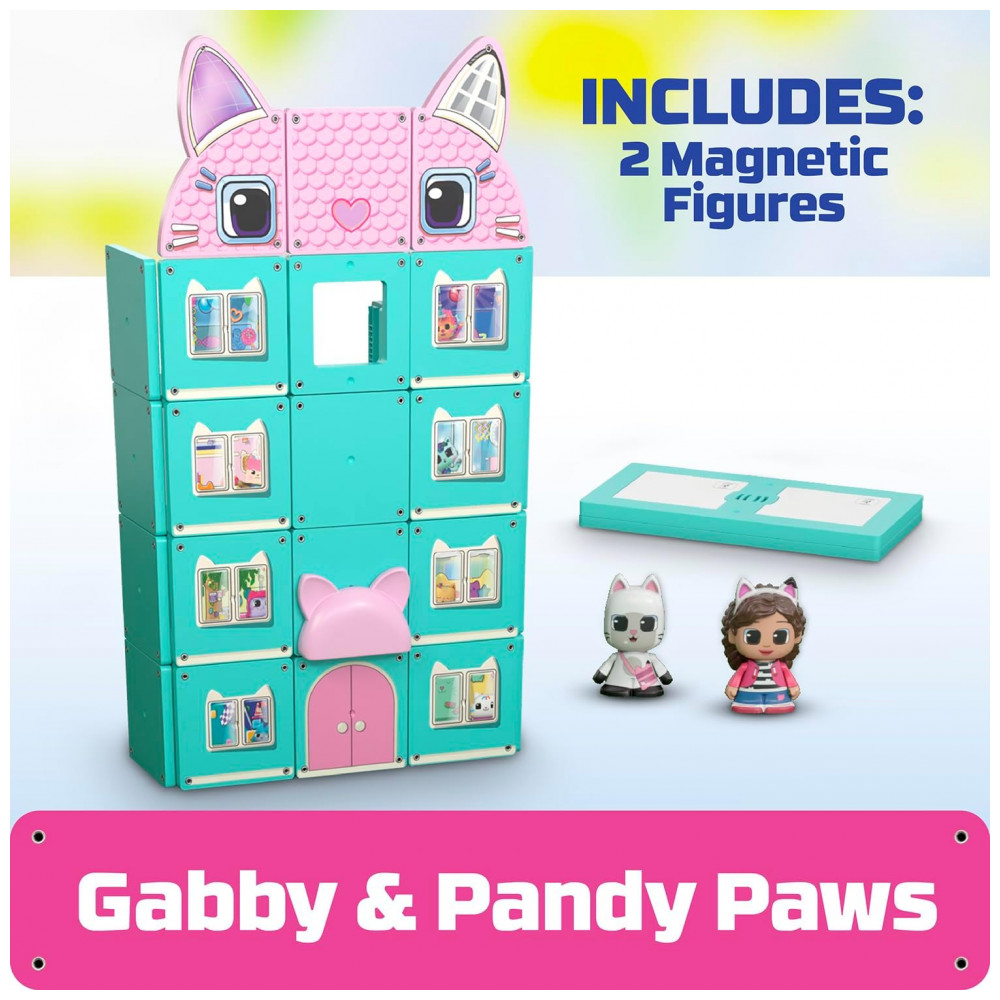 Conjunto de Construção Magnética Tile Town Gabbys Dollhouse 35 Peças, Brinquedo Interativo STEM de Telhas Magnéticas, Inclui Figuras de Gabby e Pandy - Imagem 3