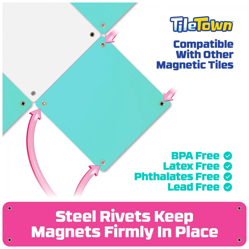 Conjunto de Construção Magnética Tile Town Gabbys Dollhouse 35 Peças, Brinquedo Interativo STEM de Telhas Magnéticas, Inclui Figuras de Gabby e Pandy - Imagem 5