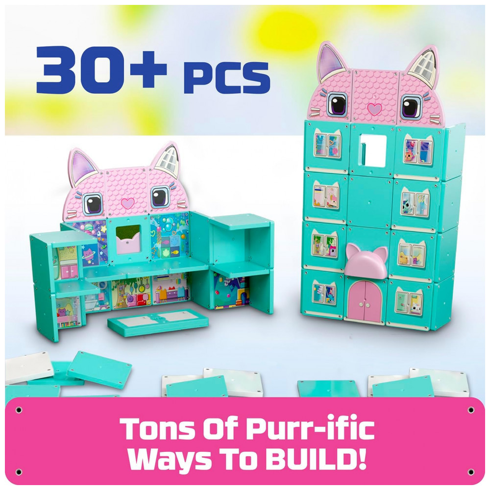 Conjunto de Construção Magnética Tile Town Gabbys Dollhouse 35 Peças, Brinquedo Interativo STEM de Telhas Magnéticas, Inclui Figuras de Gabby e Pandy - Imagem 7