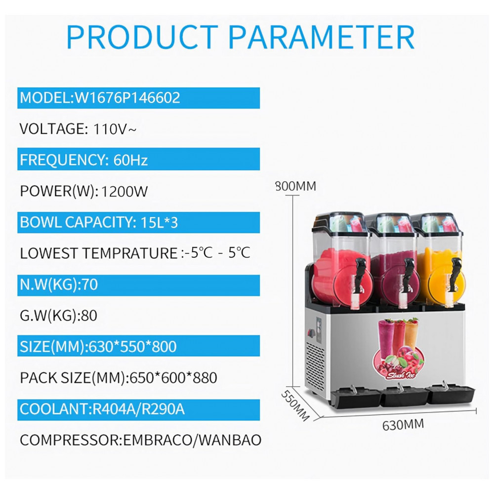 Máquina de Raspadinha Margarita Comercial para Slushie Maker de Bebidas Geladas e Smoothies com 3 Tanques de 15L Cada e Limpeza com um CliquePetfu - Imagem 2