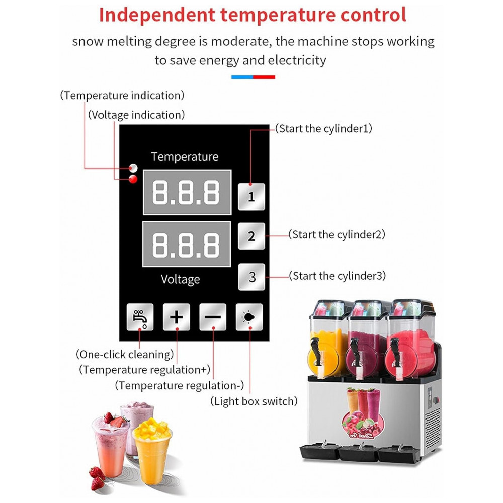 Máquina de Raspadinha Margarita Comercial para Slushie Maker de Bebidas Geladas e Smoothies com 3 Tanques de 15L Cada e Limpeza com um CliquePetfu - Imagem 5