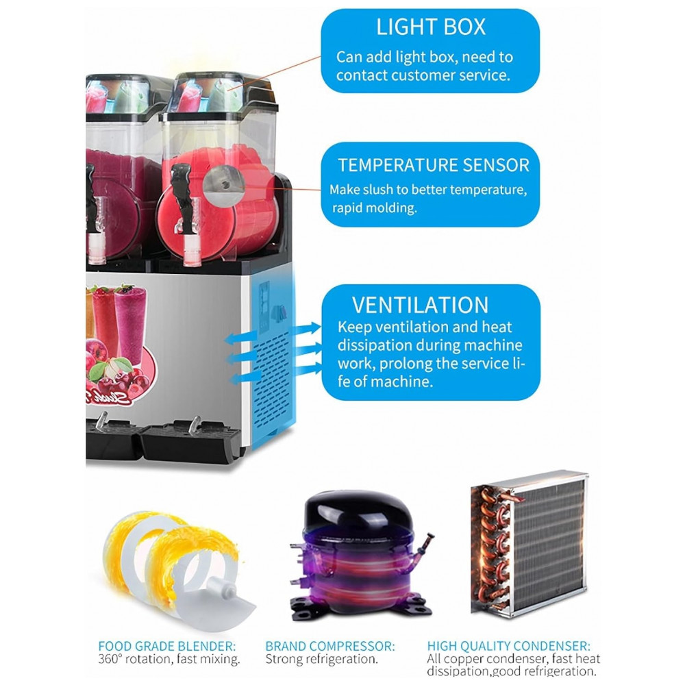 Máquina de Raspadinha Margarita Comercial para Slushie Maker de Bebidas Geladas e Smoothies com 3 Tanques de 15L Cada e Limpeza com um CliquePetfu - Imagem 7