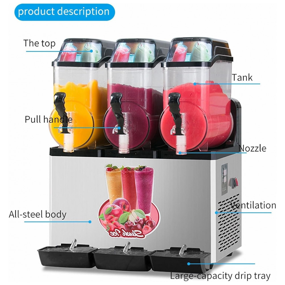 Máquina de Raspadinha Margarita Comercial para Slushie Maker de Bebidas Geladas e Smoothies com 3 Tanques de 15L Cada e Limpeza com um CliquePetfu - Imagem 8