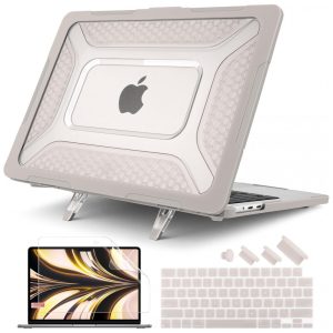 Capa Rígida Batianda Honeycomb MacBook Air 136" Cinza-Rocha – Modelos A2681 A3113 A3240 com Suporte Dobrável e Proteção Completa