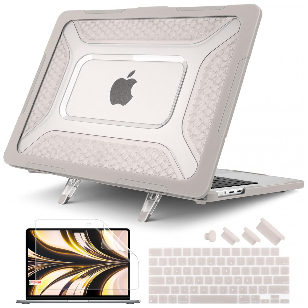 Capa Rígida Batianda Honeycomb MacBook Air 136" Cinza-Rocha – Modelos A2681 A3113 A3240 com Suporte Dobrável e Proteção Completa
