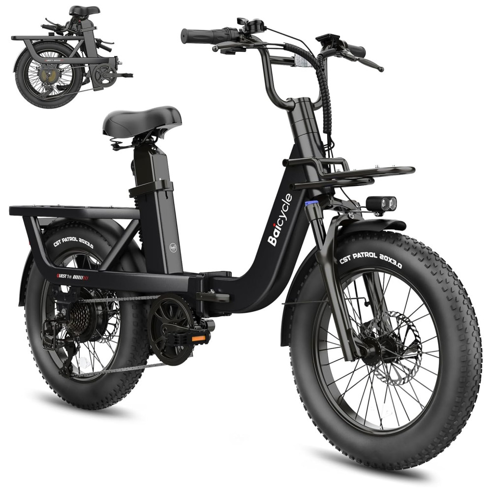 Bicicleta Elétrica Dobrável Baicycle A02 Preta | Motor 1500W Bateria 48V 153Ah Suspensão Avançada