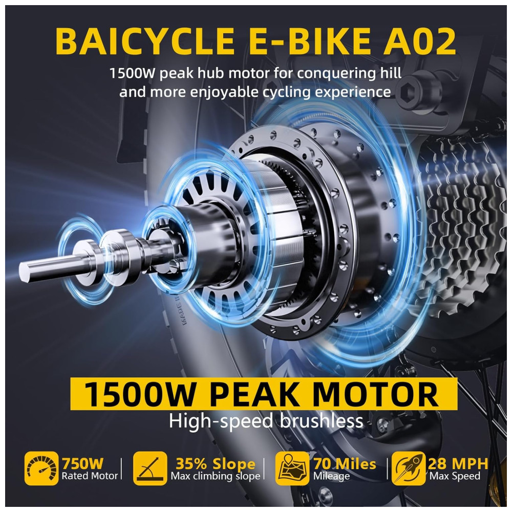 Bicicleta Elétrica Dobrável Baicycle A02 Preta | Motor 1500W Bateria 48V 153Ah Suspensão Avançada - Imagem 2