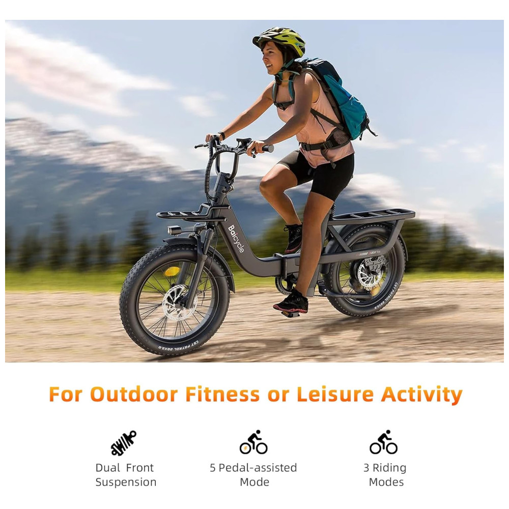 Bicicleta Elétrica Dobrável Baicycle A02 Preta | Motor 1500W Bateria 48V 153Ah Suspensão Avançada - Imagem 6