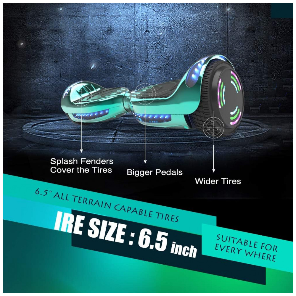 Hoverboard Certificado HS2.01 Turquesa com Rodas LED Flash, Bluetooth e Luzes LED - Imagem 2