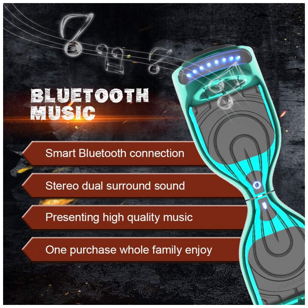Hoverboard Certificado HS2.01 Turquesa com Rodas LED Flash, Bluetooth e Luzes LED - Imagem 4
