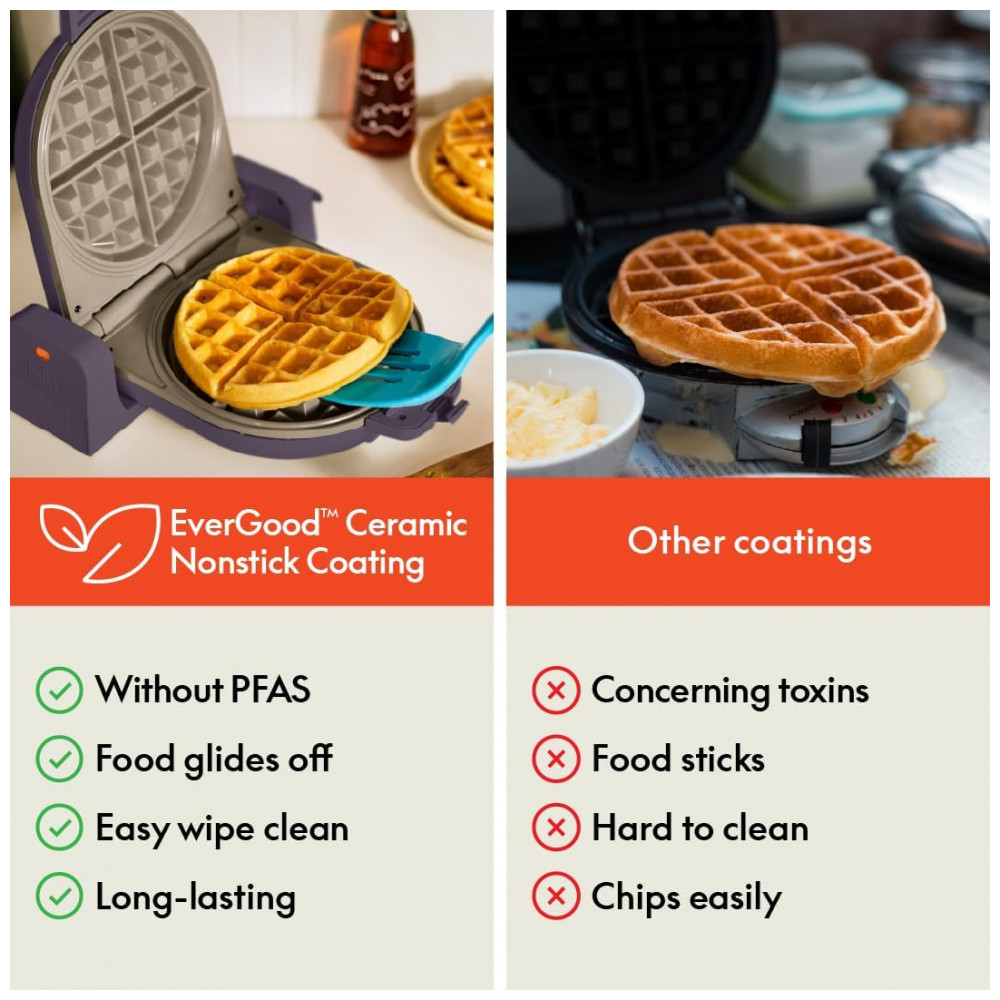 Máquina de Waffle bella FlipnStore, Revestimento Cerâmico EverGood Antiaderente, Compacta e Versátil, 1000 Watts, Profundidade de 3 cm, Cor Plum, Desi - Imagem 6