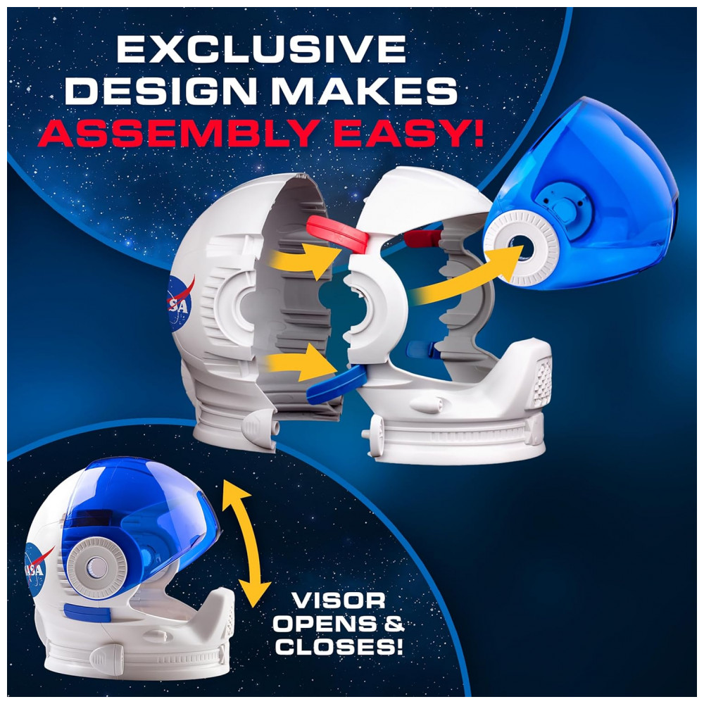 NASA Astronaut Helmet Capacete Espacial Infantil com Visor Funcional e Adesivos para Fantasia e Brincadeiras Educativas Blue Marble - Imagem 3