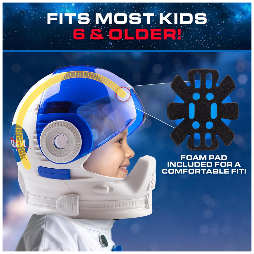 NASA Astronaut Helmet Capacete Espacial Infantil com Visor Funcional e Adesivos para Fantasia e Brincadeiras Educativas Blue Marble - Imagem 4