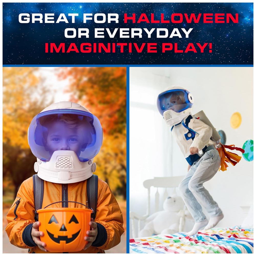 NASA Astronaut Helmet Capacete Espacial Infantil com Visor Funcional e Adesivos para Fantasia e Brincadeiras Educativas Blue Marble - Imagem 5