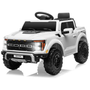 Mini Carro Elétrico Infantil Licenciado Ford F150 Raptor 12V c/ Controle Remoto Luzes LED Música MP3 Caçamba e Cinto 3 Pontos - BrancoSegmart