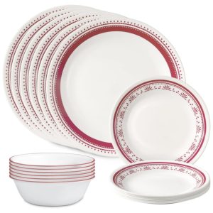 Aparelho de Jantar Corelle Everyday 18 Peças para 6 Pessoas Durável e EcoFriendly Pratos e Tigelas de Vidro com Borda Mais Alta Prato de Sobremesa
