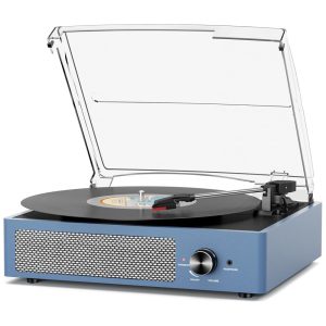 Toca-Discos de Vinil com 2 Alto-Falantes Estéreo Bluetooth Vintage Acionado por Correia 3 Velocidades 3 Tamanhos Reprodução Bluetooth cotsoco