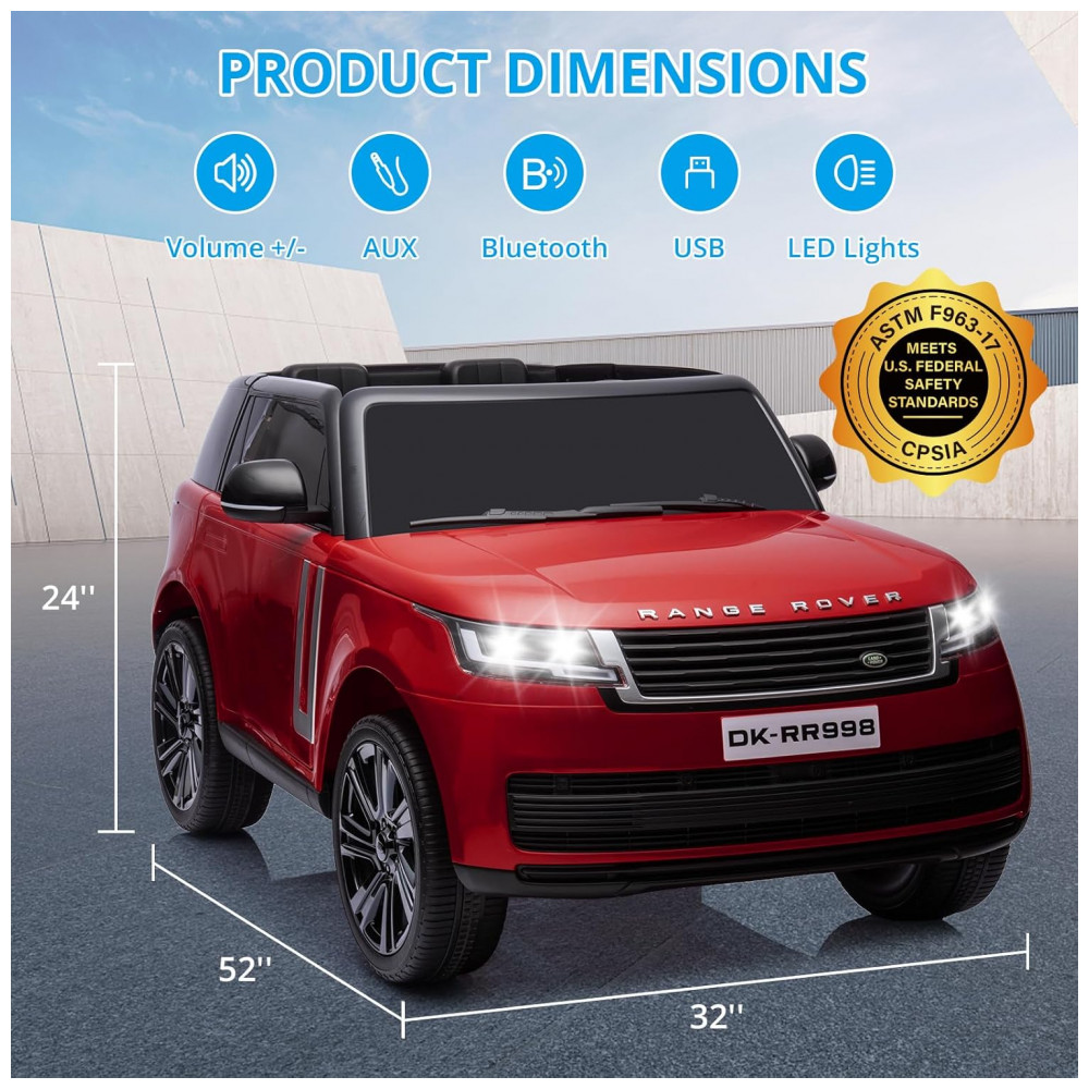 Carrinho Elétrico Infantil Land Rover Licenciado 24V 2 Lugares 2 Motores 240W Controle Remoto Bluetooth Suspensão Vermelho - Imagem 3