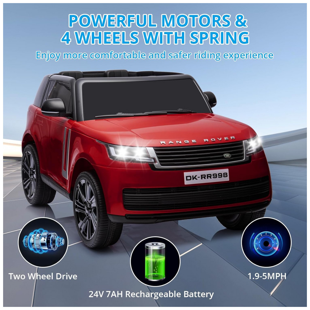Carrinho Elétrico Infantil Land Rover Licenciado 24V 2 Lugares 2 Motores 240W Controle Remoto Bluetooth Suspensão Vermelho - Imagem 4