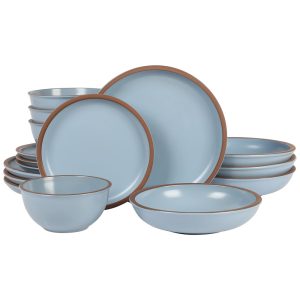 Aparelho de Jantar Coupe com 16 Peças em Terracota Serve 4 Pessoas Gibson Elite Lagos Azul Claro