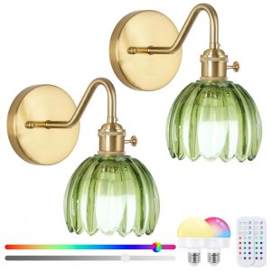 Rnzziw Arandela Vintage Recarregável com Controle Remoto RGB e Ajuste de Brilho - Kit 2 Unidades Verde 23cm