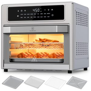Forno Elétrico 18 em 1 com Capacidade de 25L Material de Aço Inoxidável Recursos de Zona Dupla e Tela Digital 110V 1700W Kitchen Elite Prata