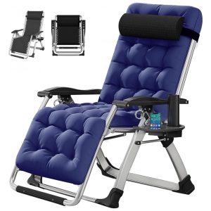 Cadeira Reclinável Ajustável Gravidade Zero com Mesa Lateral e Almofada Removível DoCred Azul