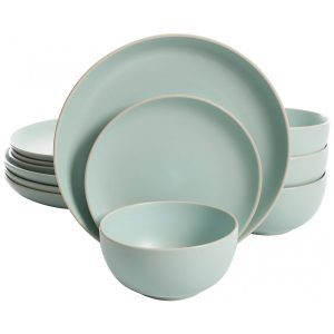 Aparelho de Jantar com 12 Peças em Cerâmica Serve 4 Pessoas Gibson Home Rockaway Teal