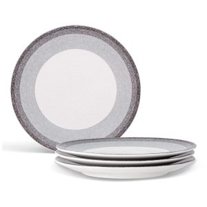 Conjunto de Pratos para Salada e Sobremesa com 4 Peças Formato Redondo e Design Moderno Noritake G038-405D Cinza e Branco